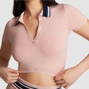 PINK Victoria's Secret Soft Seamless Collared Polo Cropped Tee Side Ribbed